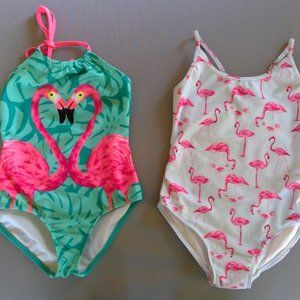 Girls Size 6 Flamingo Print Swimming Suit Set